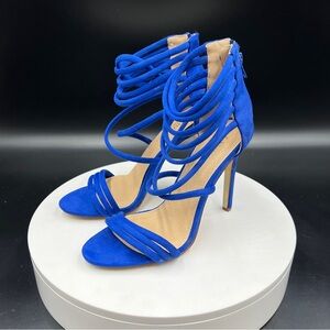 Olivia Ferguson Royal Blue Strappy Velvet Pumps